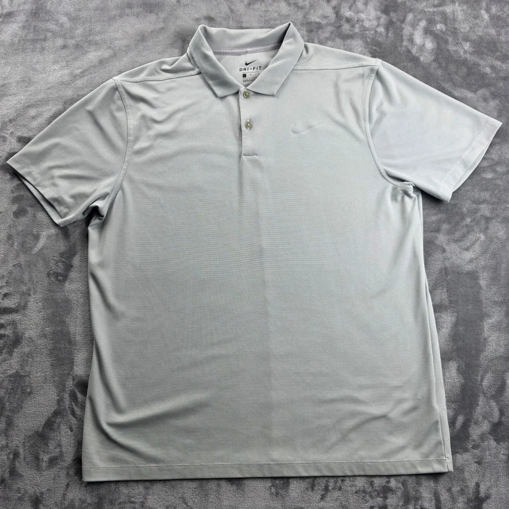 Nike Polo Shirt Mens Large‎ Grey Dri-FIT Short Sleeve Golf Athletic Sport Swoosh